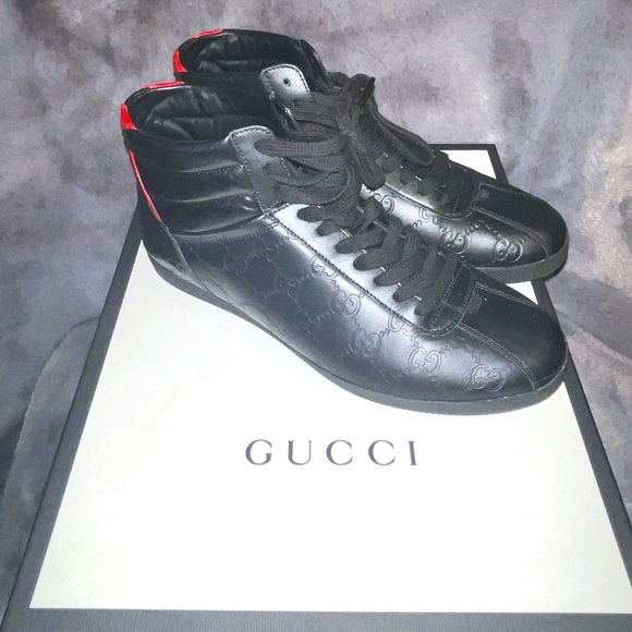 Gucci, black Leather G Sign, High Top Sneaker, Size 7 Men’s / 9.5 Women’s. - Picture 1 of 9